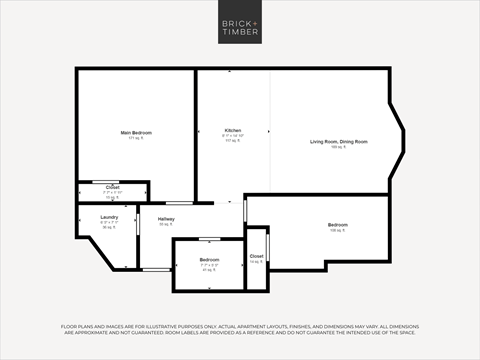 A floor plan for a brick timber home with labeled rooms.